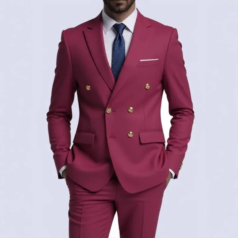 Veste de costume décontractée à Double boutonnage pour hommes