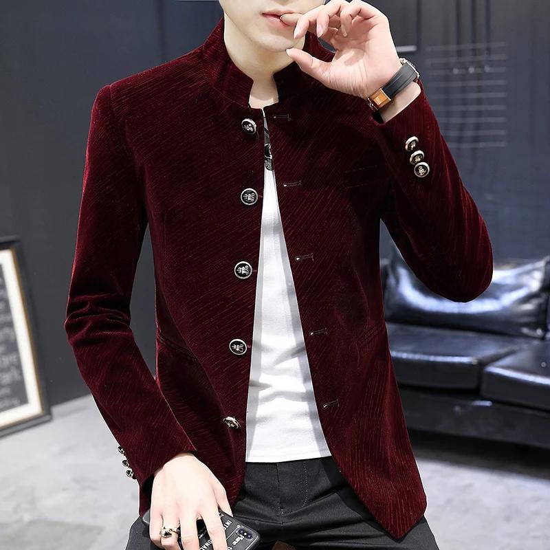 Veste de costume en velours rétro de luxe pour hommes