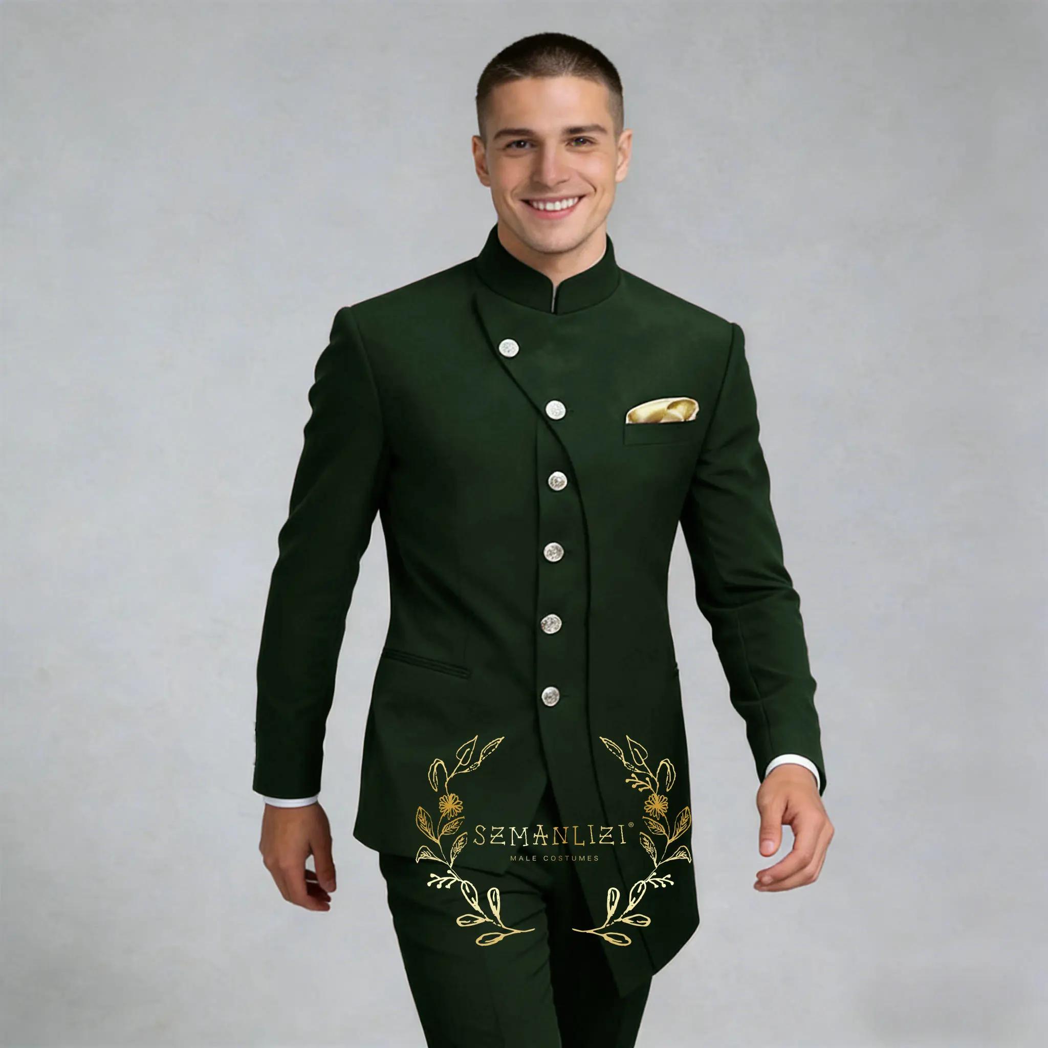 Costume de Mariage Homme Bleu Royal à Col Montant