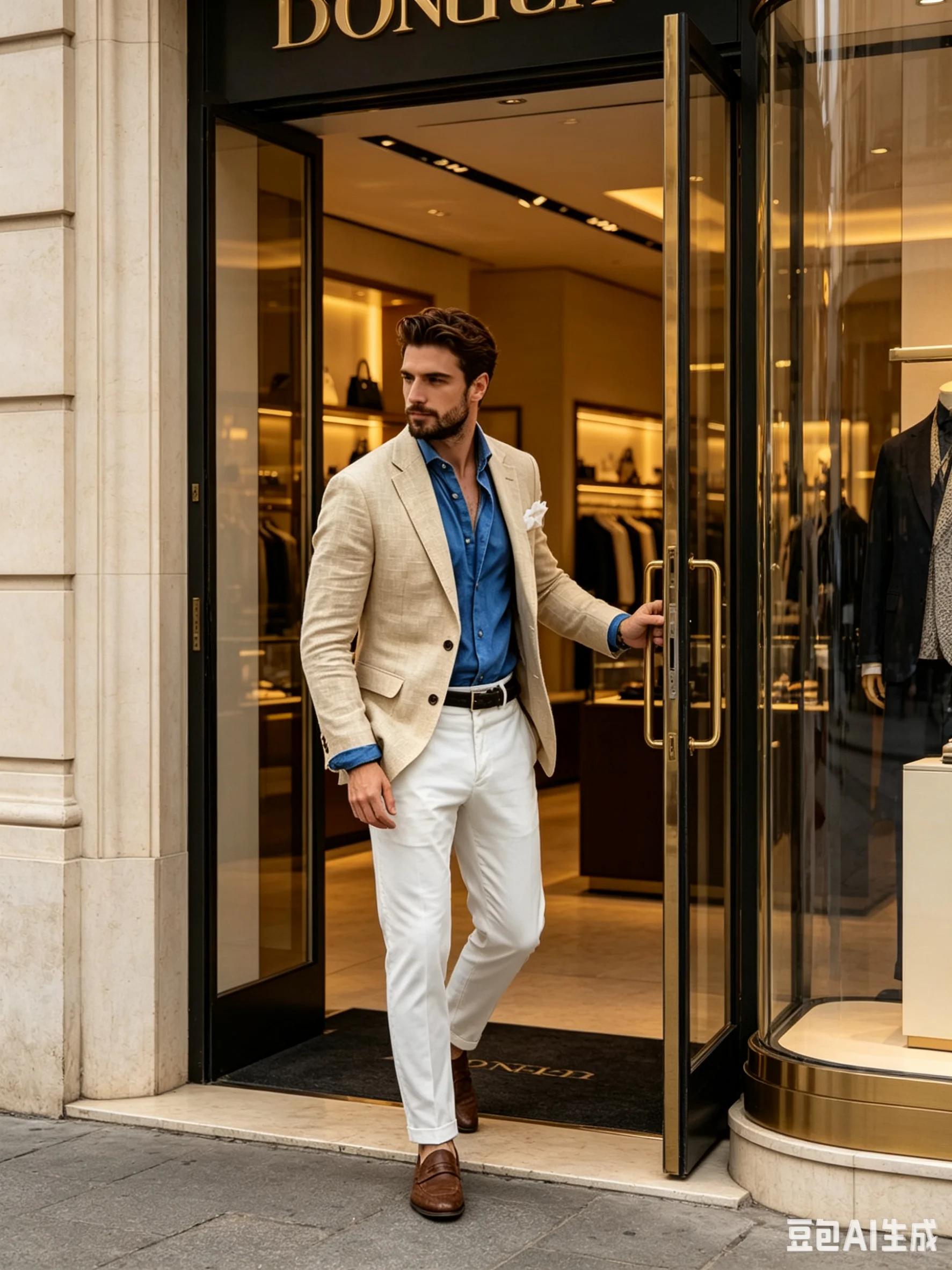 Blazer de costume homme en lin beige/bleu