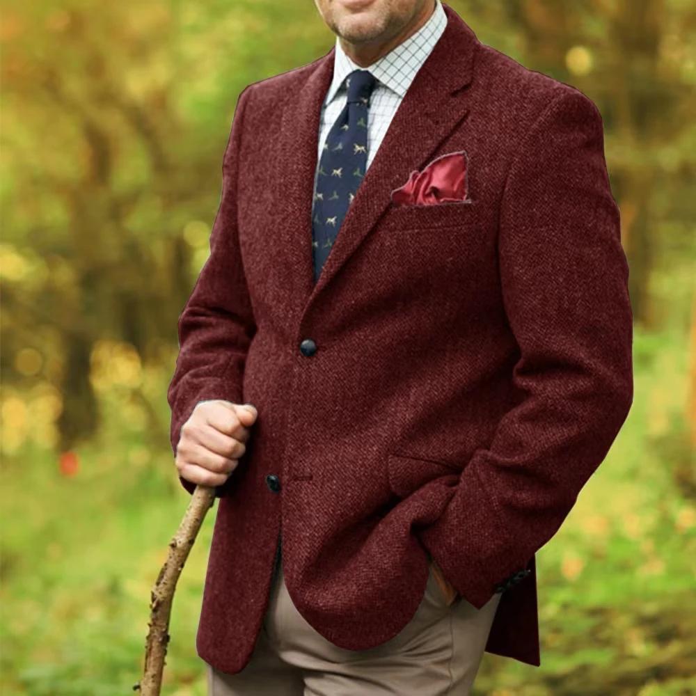 Veste de costume à motif de chevrons gris pour hommes