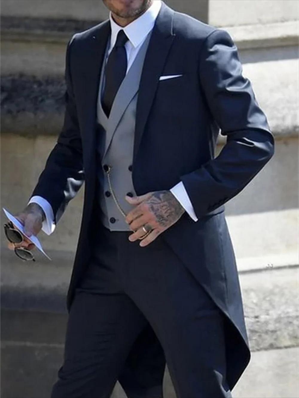 3 pièces Style Gentleman italien mariage homme longue queue manteau marié bal Tuxedos formel hommes costumes (veste + pantalon + gilet) 2025
