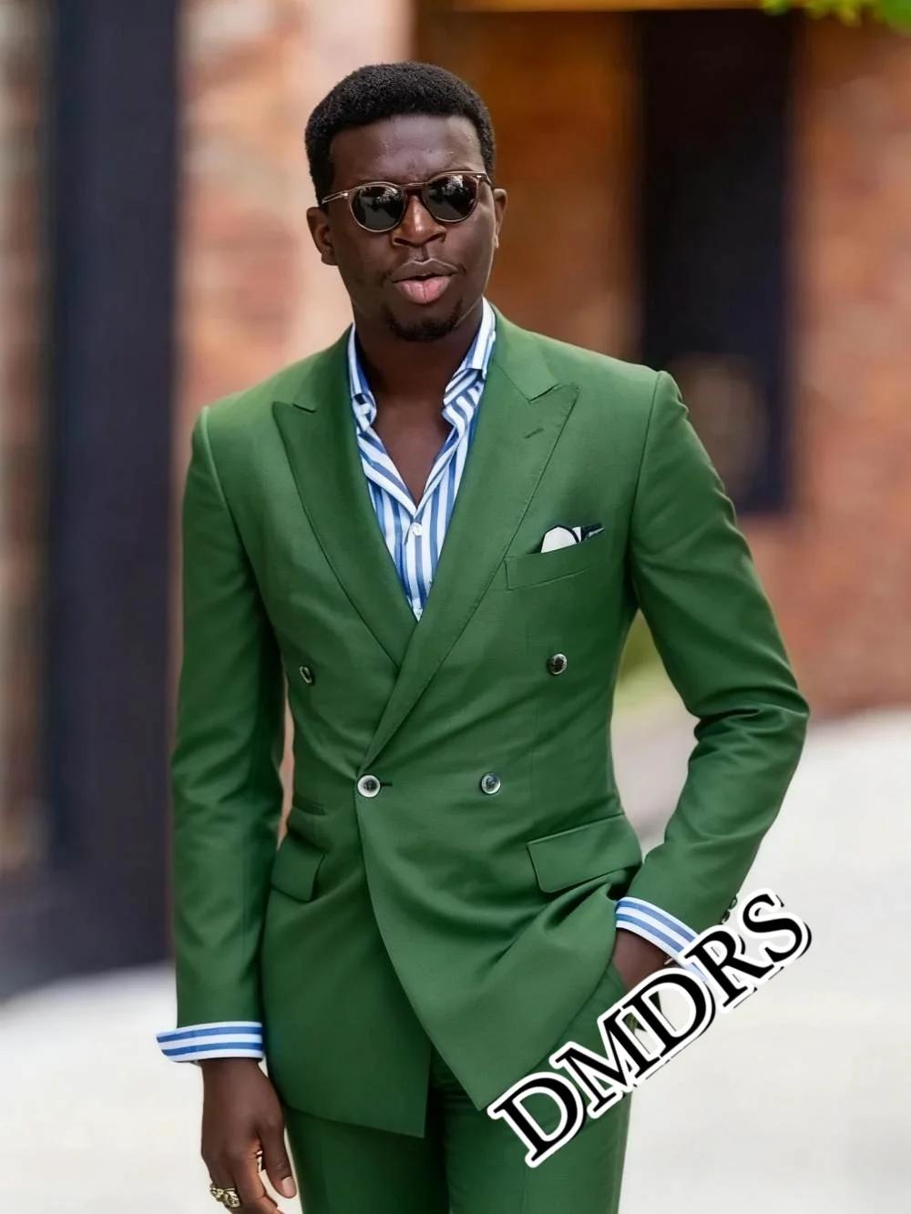 Ensemble de costume vert à Double boutonnage pour hommes