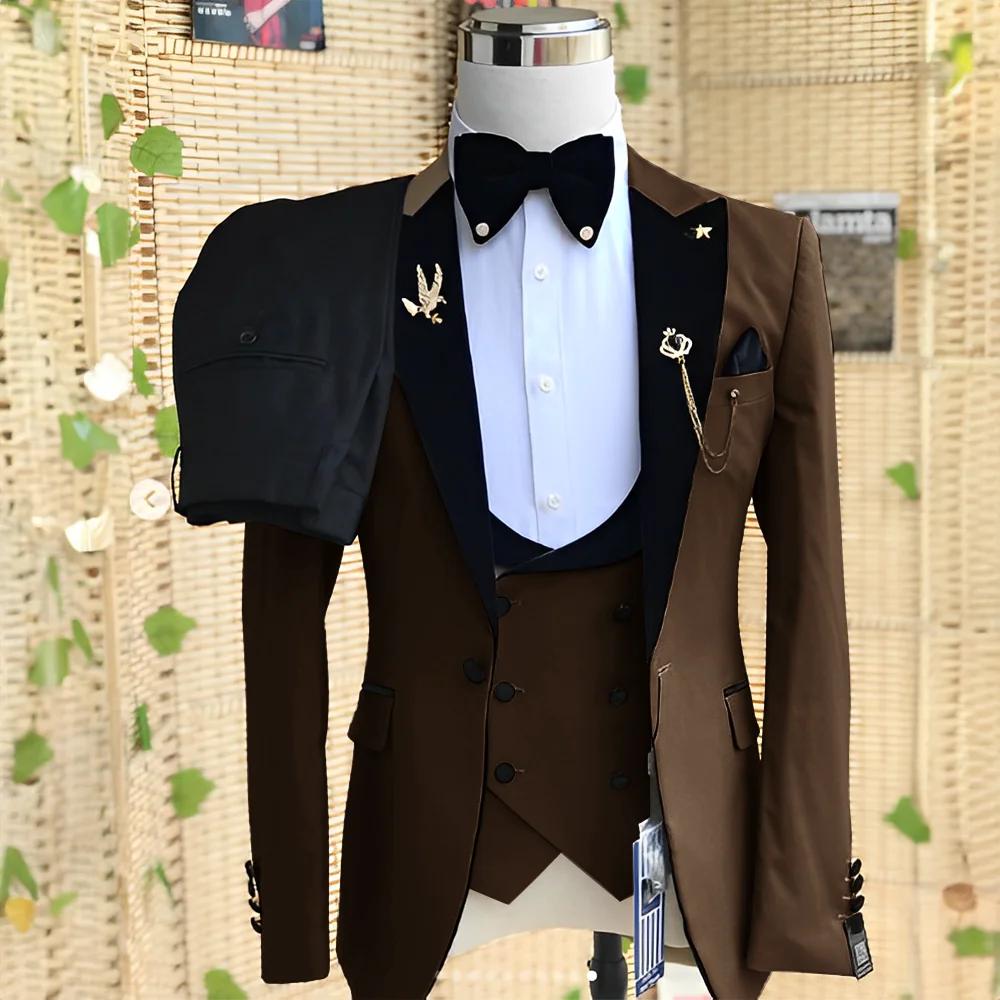 Ensemble de costume 3 pièces pour hommes de mariage (veste pantalon gilet) smoking de marié Blazer formel