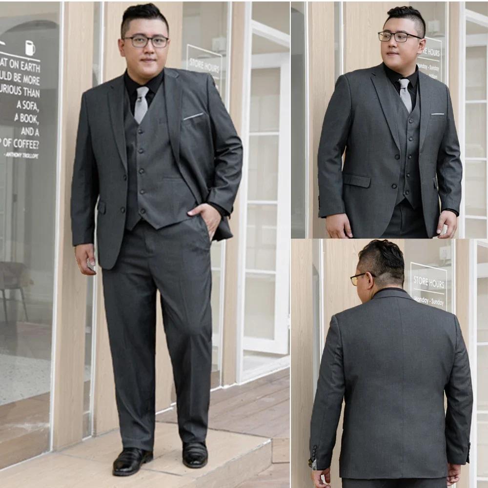 Costumes pour hommes grande taille élégant simple boutonnage veste d'affaires pantalon pour hôte marié garçons d'honneur gris noir marine ensemble de costume 2 pièces