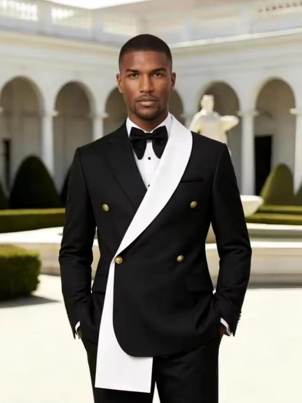 Ensemble de Costume Élégant pour Homme 2 Pièces – Tenue de Cérémonie Croisée Slim Fit pour Mariage et Fêtes – Grandes Tailles Disponibles