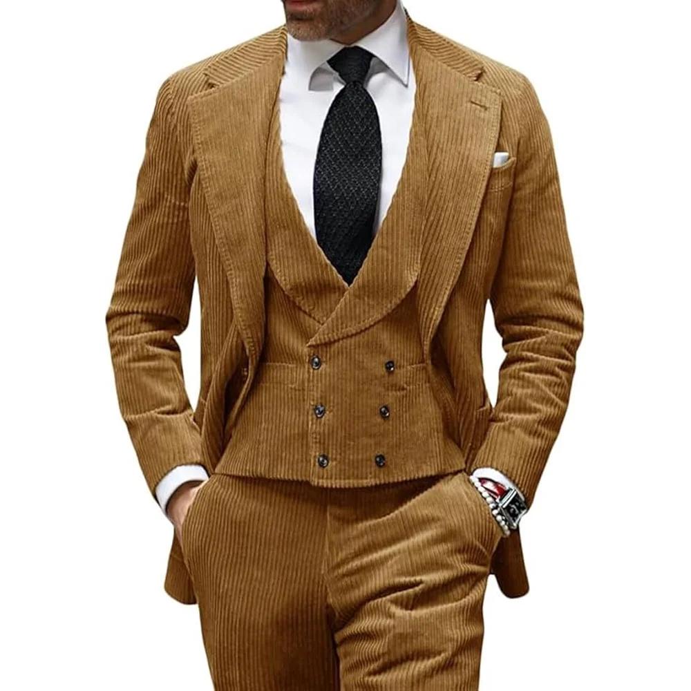 Costume 3 pièces en velours de chameau pour hommes
