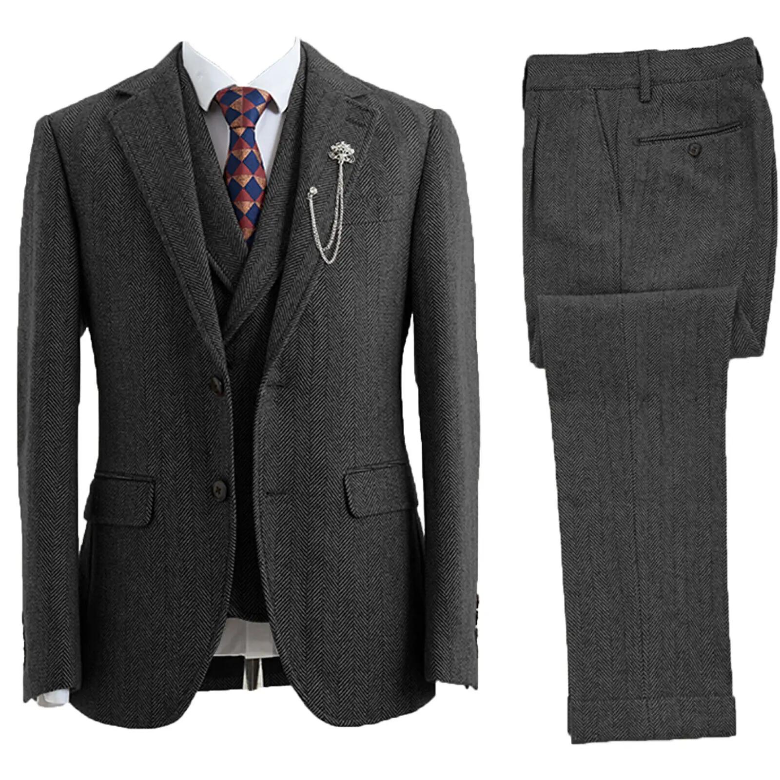 Tuxedos croisés à chevrons en tweed trempé pour hommes