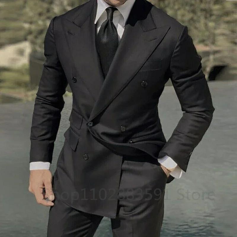 Costume Homme 2 Pièces Bleu Marine Croisé Slim Fit pour Mariage et Cérémonie – Blazer et Pantalon