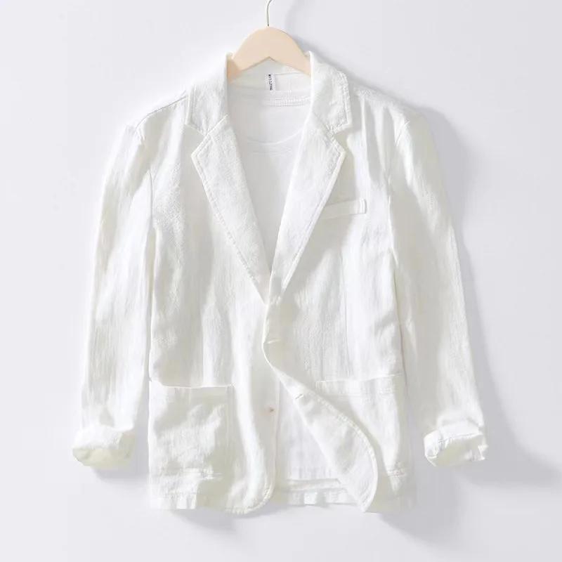 Costume décontracté pour homme Veste monocouche Couleur unie Coton et lin Mode décontractée Haut