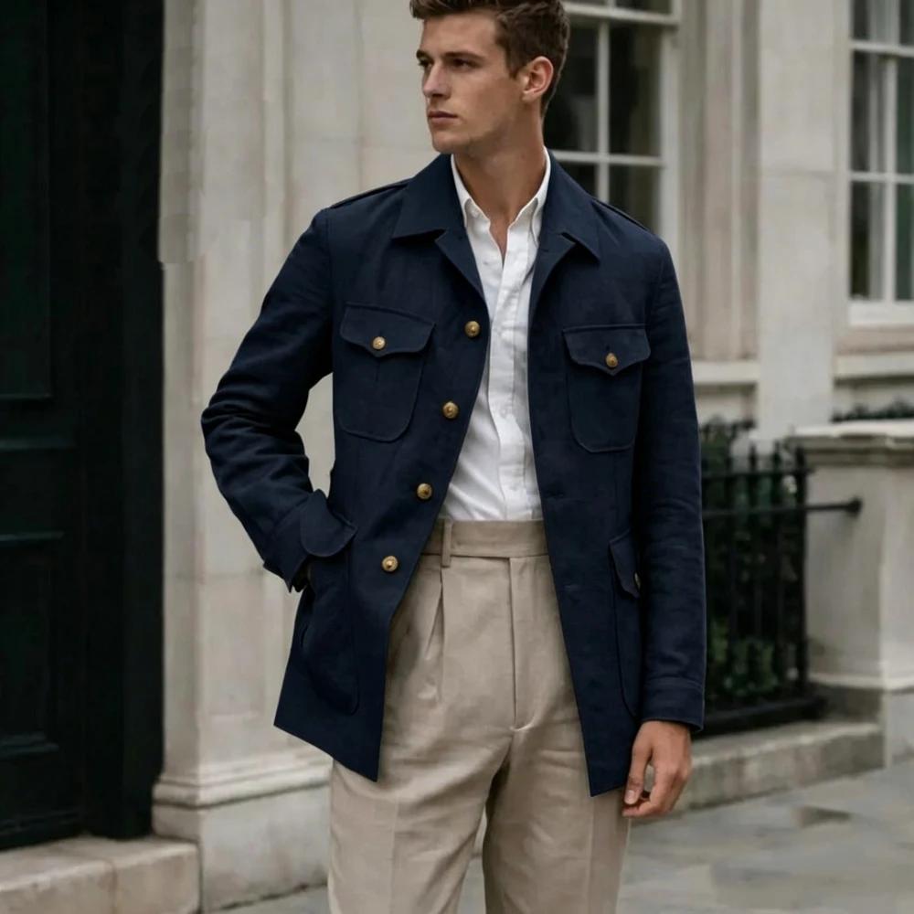 Costume Homme Lin Fait Main Style Safari Vintage Sur Mesure 2 Pièces (Blazer et Pantalon) pour Mariage