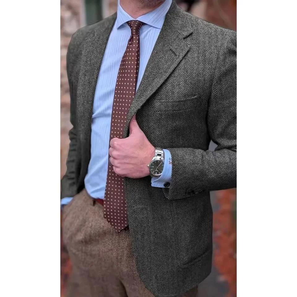 Veste de Costume Homme Chevrons Confortable Simple Boutonnage Blazer Business Décontracté Tendance Coupe Slim Élégant Tenue de Scène Nouveau Style