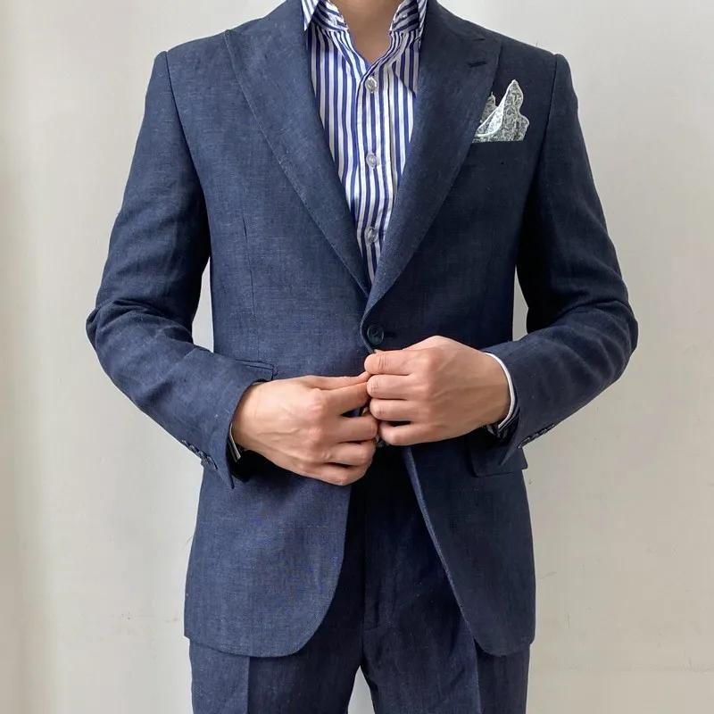 Costume en lin bleu marine pour hommes