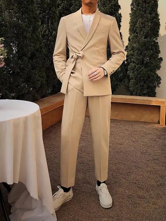 Costumes formels champagne pour hommes avec ceinture