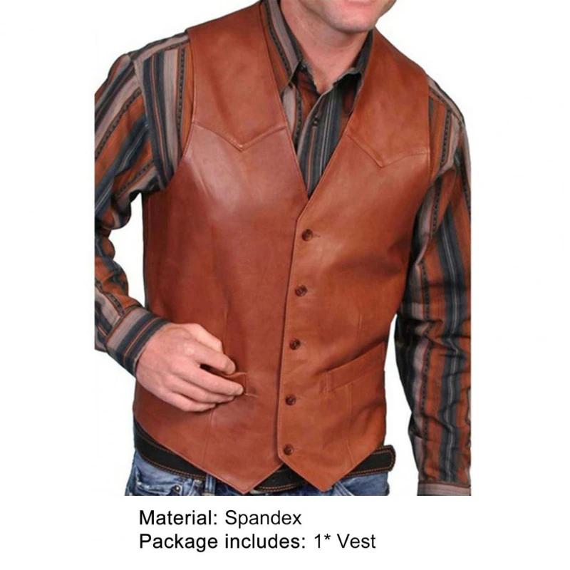 Gilet pour hommes d'affaires européens mode décontracté rétro couleur unie col en v bouton Western sans manches