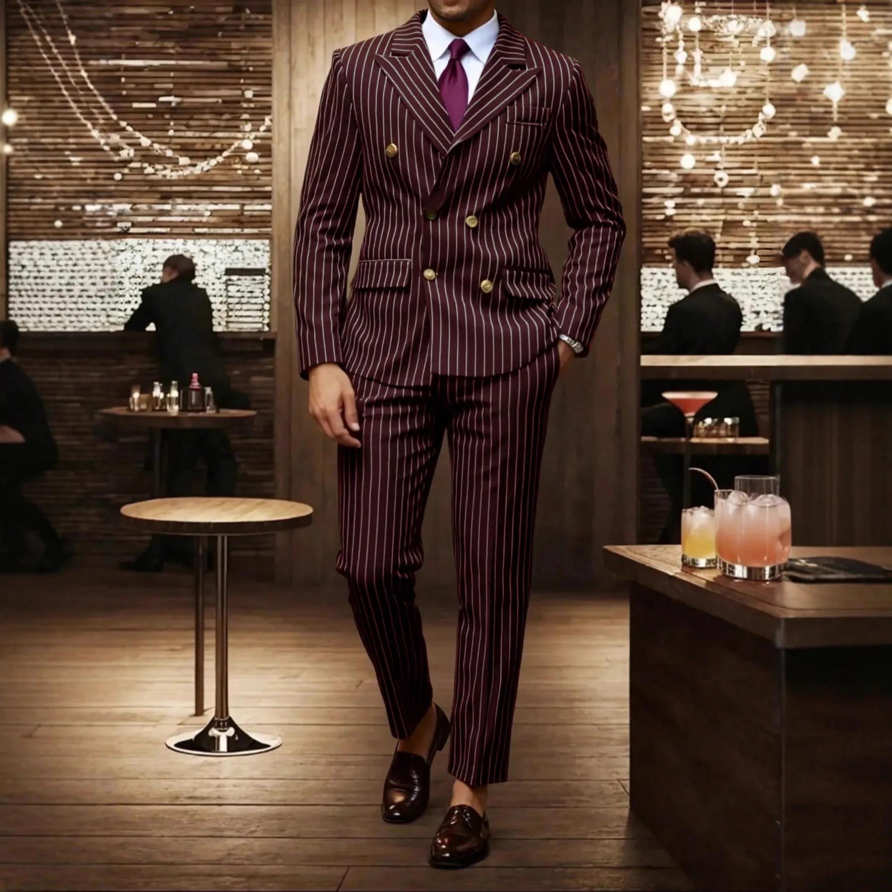 Costume Classique Marron Rayé pour Homme
