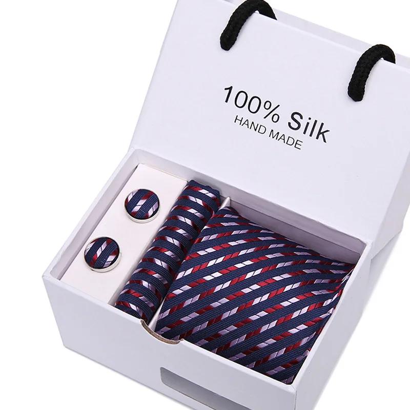Coffret cadeau cravate homme cinq pièces costume formel bureau affaires 7.5 cm rayé bleu noir