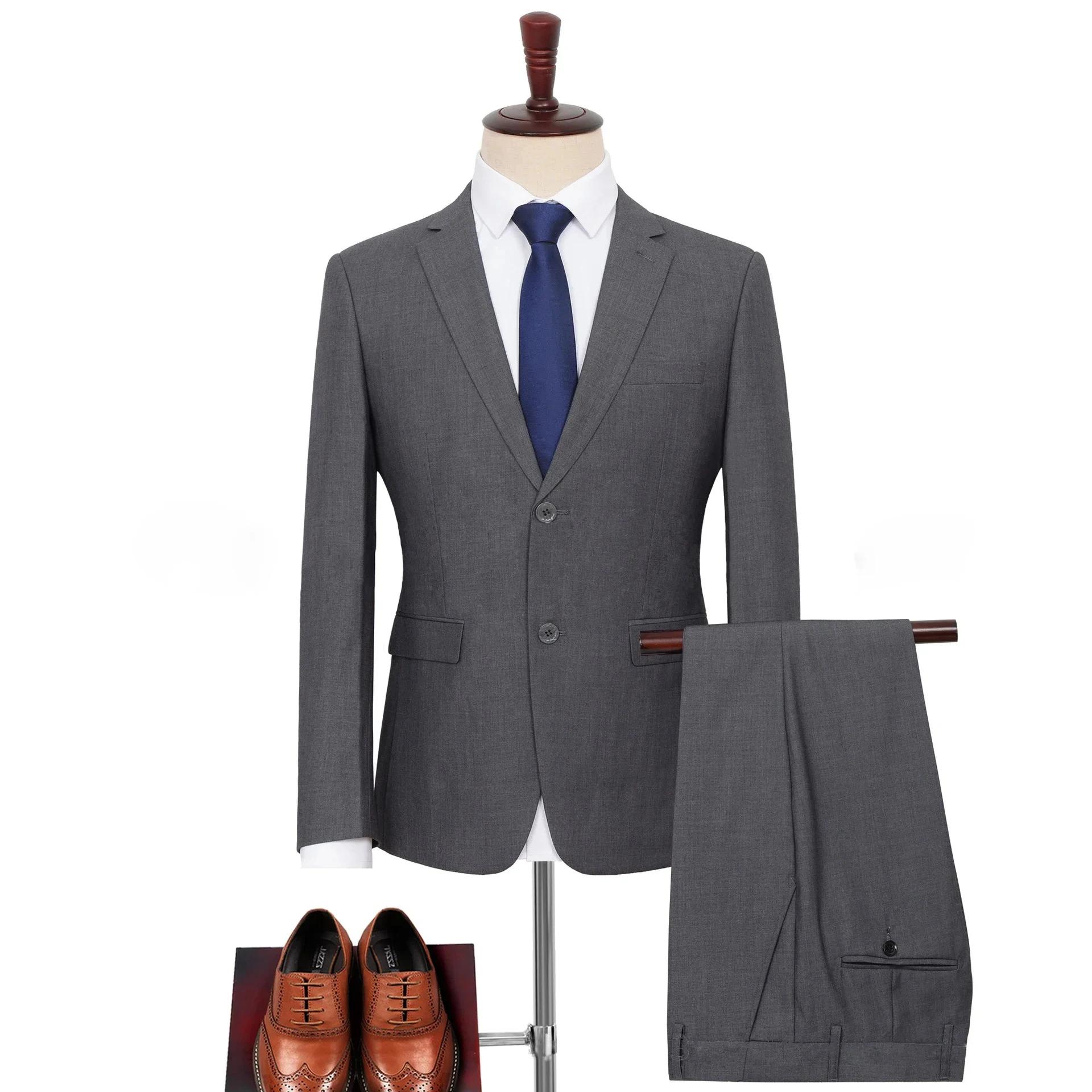 Costumes pour hommes grande taille élégant simple boutonnage veste d'affaires pantalon pour hôte marié garçons d'honneur gris noir marine ensemble de costume 2 pièces