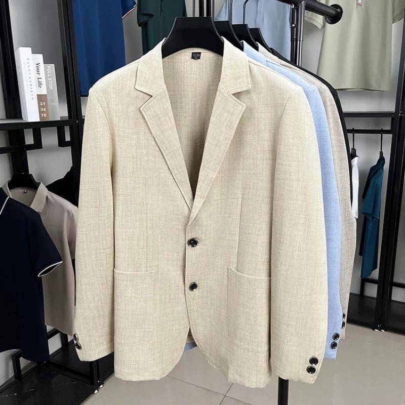 Blazer en mélange de lin pour hommes – Veste légère beige de style vintage M-3XL printemps-automne Texture respectueuse de toucher