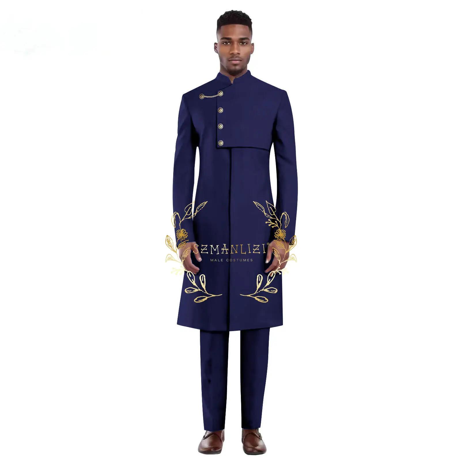 Ensemble 2 pièces manteau Long bleu Royal pour hommes