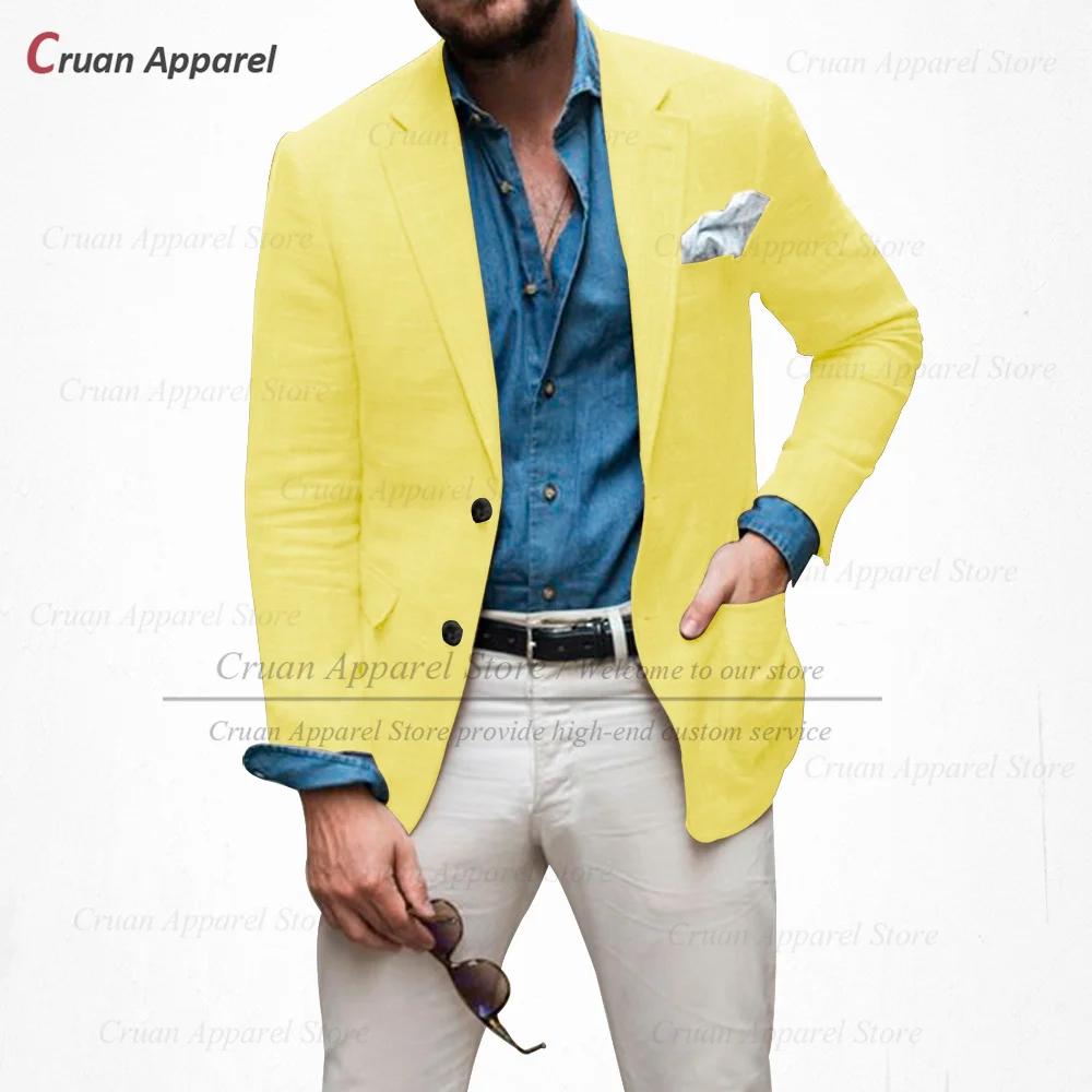 (un blazer) Blazers en lin bleu ciel hommes coupe ajustée été plage veste formelle décontractée
