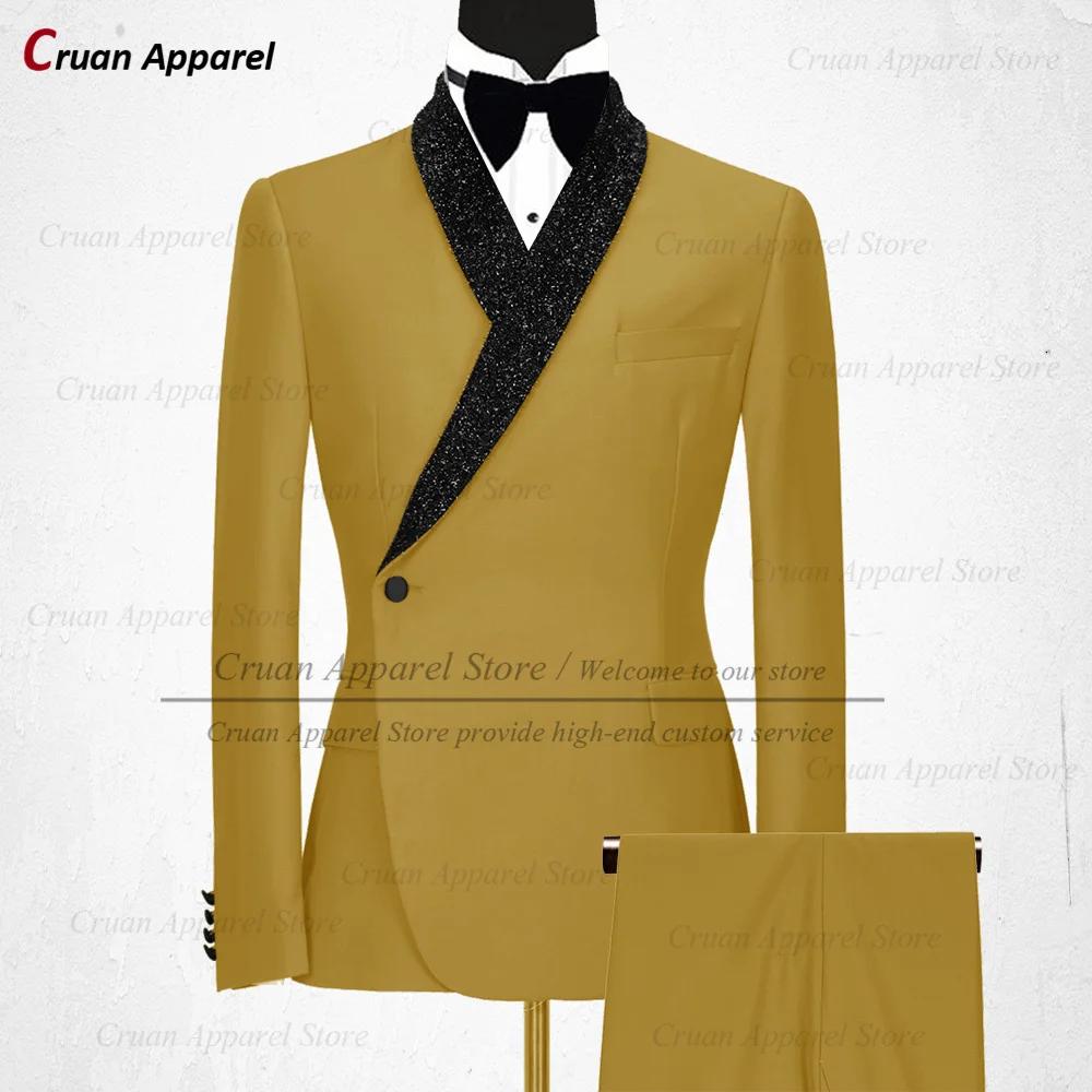 Luxe formel noir mariage hommes costume ensemble coupe ajustée garçons d'honneur marié smoking blanc nouveaux modèles brillant châle revers Blazer pantalon 2 pièces