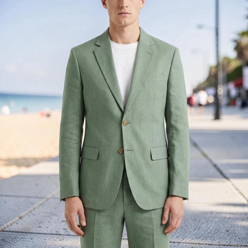 Costume homme en lin vert sauge pour bal de promo