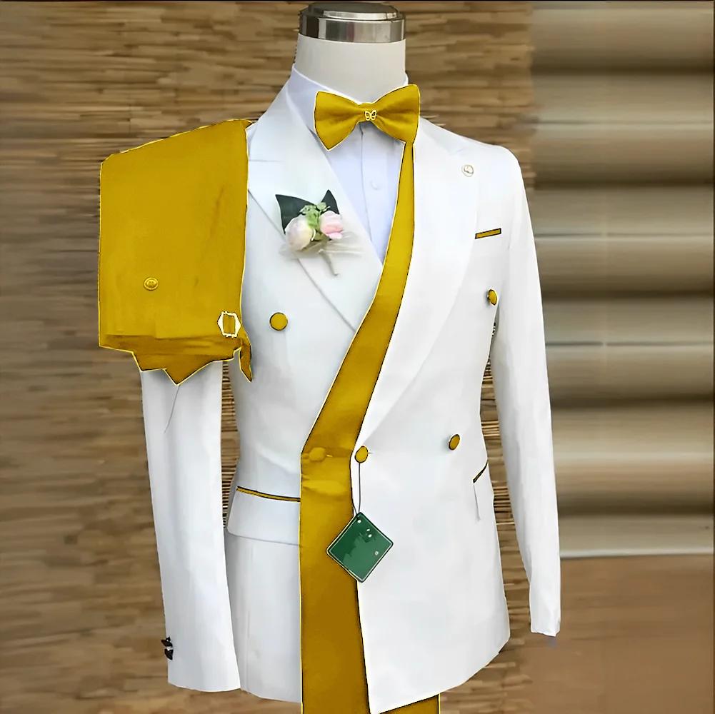 Costume de mariage sur mesure blanc noir pour hommes