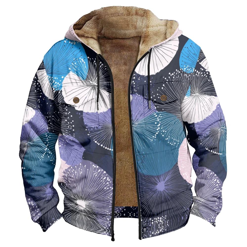 Hommes hiver géométrique feuille de palmier à pois vestes à capuche manteaux imprimer peluche épais chasse fermier Streetwear vêtements d'extérieur à la mode