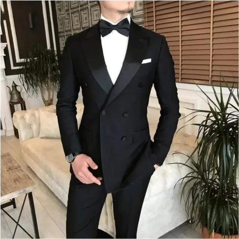 Costume 2 pièces veste + pantalon noir pour hommes