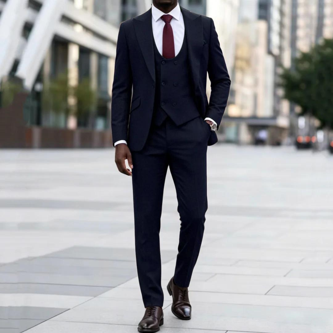 Costume homme marron foncé 3 pièces uni avec revers pour mariage