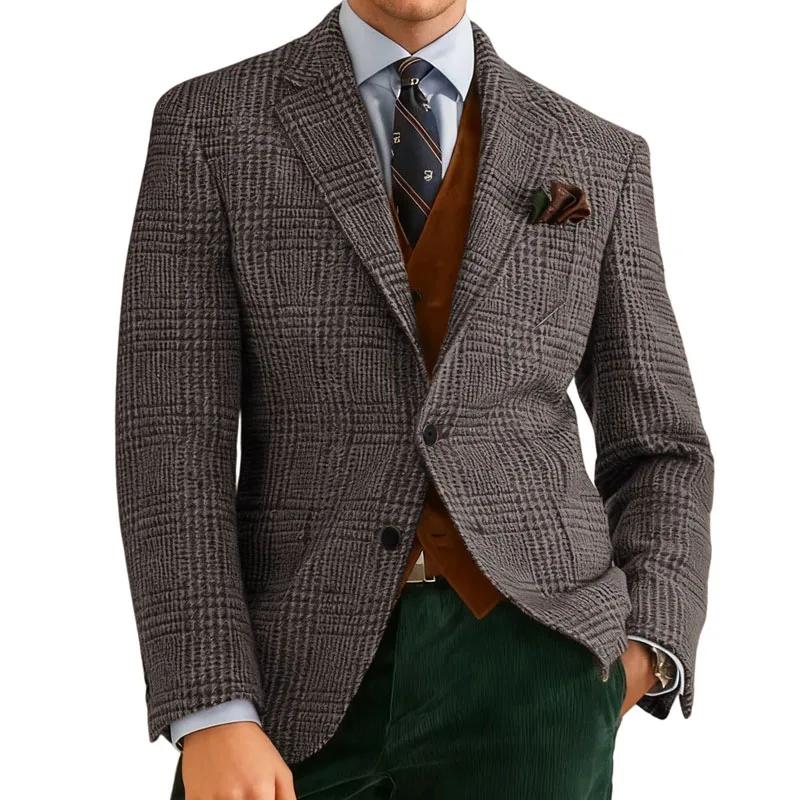 Automne hiver hommes costumes veste formelle simple boutonnage Plaid Blazer Tweed porter Tuxedos affaires décontracté
