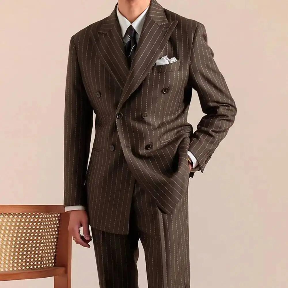 Costumes d'affaires à rayures formelles à Double boutonnage pour hommes