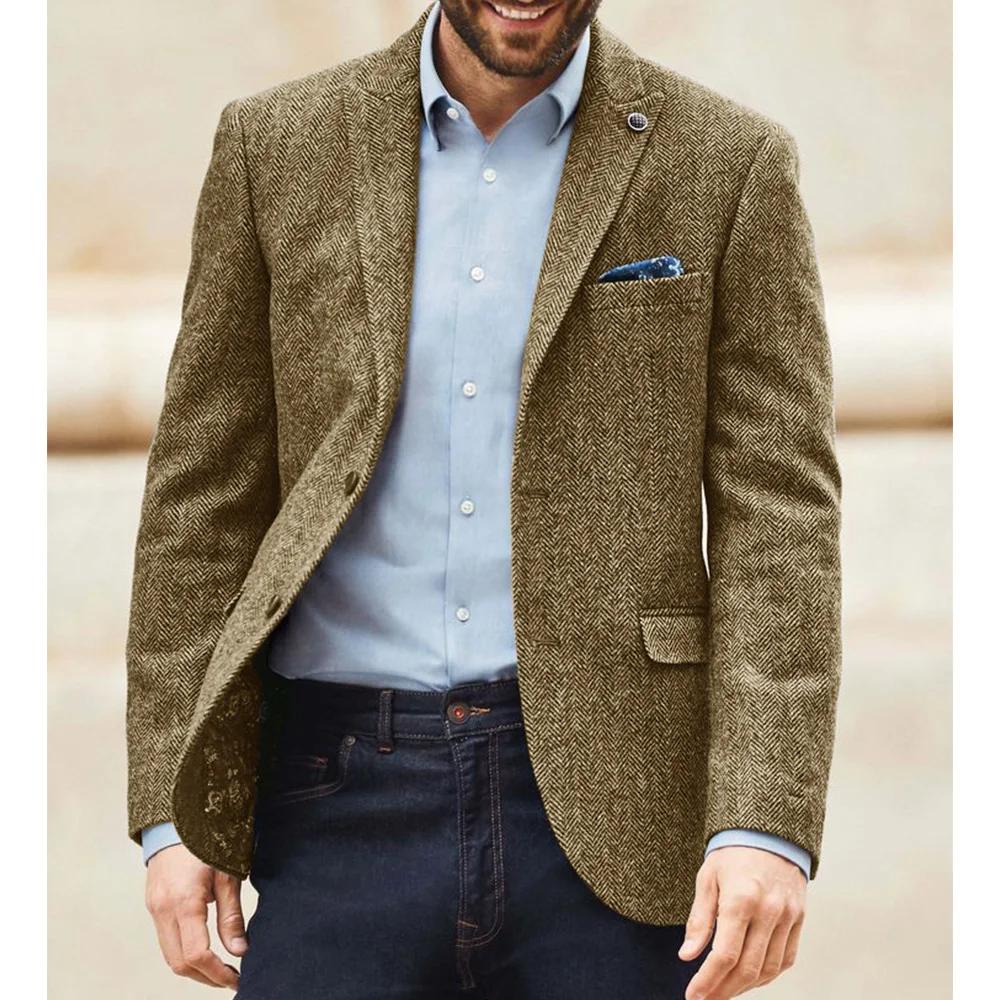 Blazer de costume en tweed à chevrons pour homme