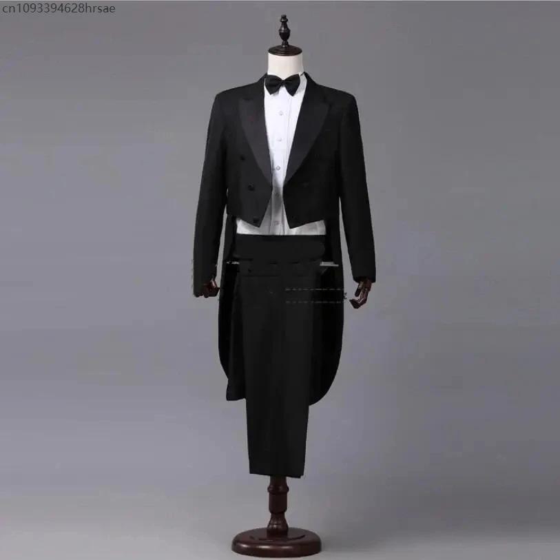 Manteau queue à revers noir et blanc pour hommes
