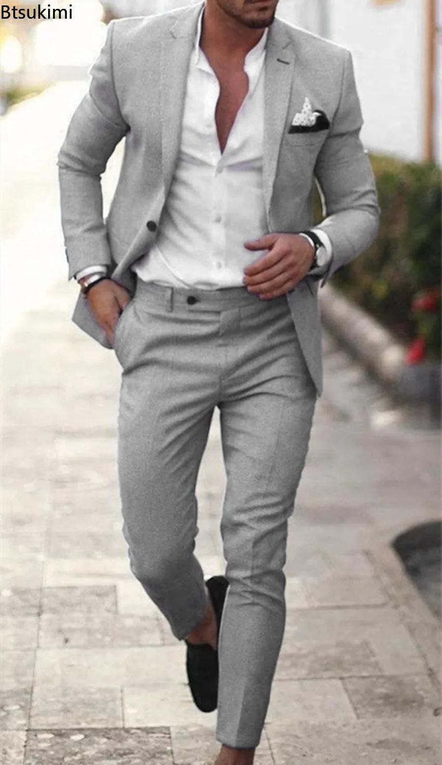 Ensembles de costumes pour hommes 2026 – Tenue de soirée élégante et formelle pour affaires – Smoking uni avec blazer à un bouton et pantalon – Robe de marié deux pièces