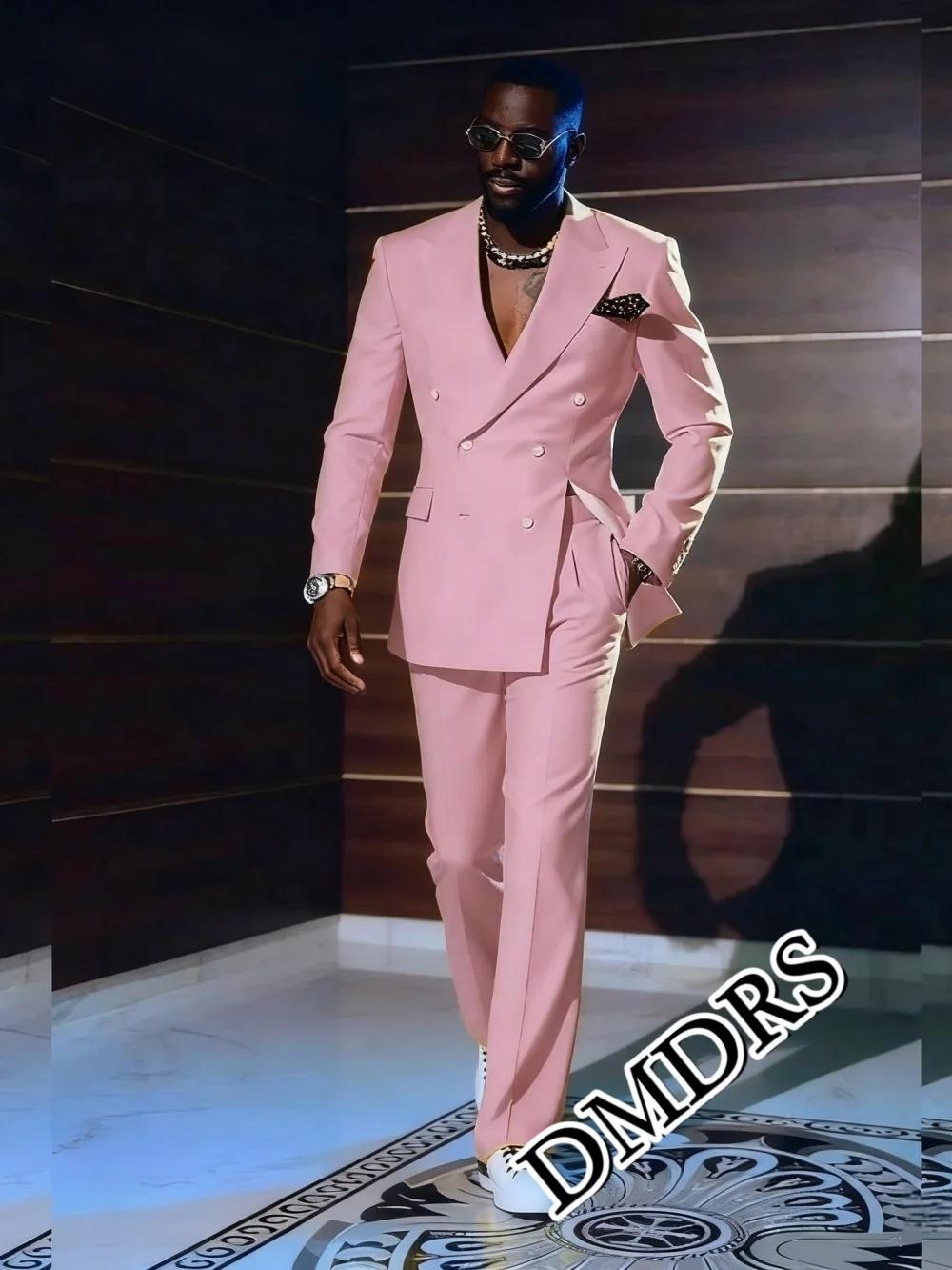Ensemble de costume rose élégant pour hommes 2 pièces pour mariage