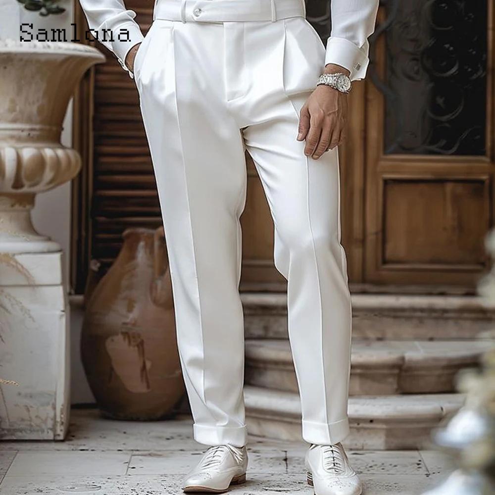 2025 grande taille hommes élégant mode Naples costume pantalon blanc doux poche