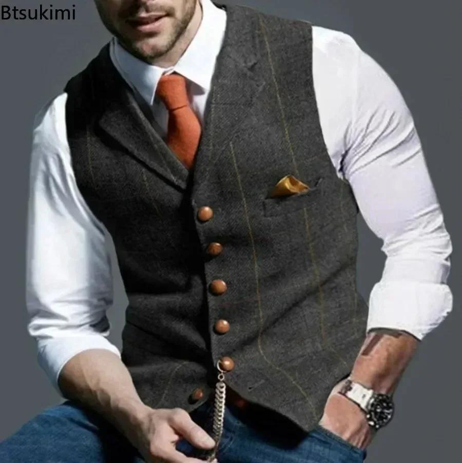 2026 hommes gilets formels revers Tweed Plaid col en v gilet mince