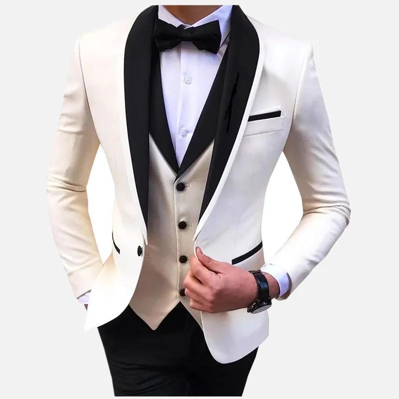 Costumes pour hommes à fente blanche 3 pièces