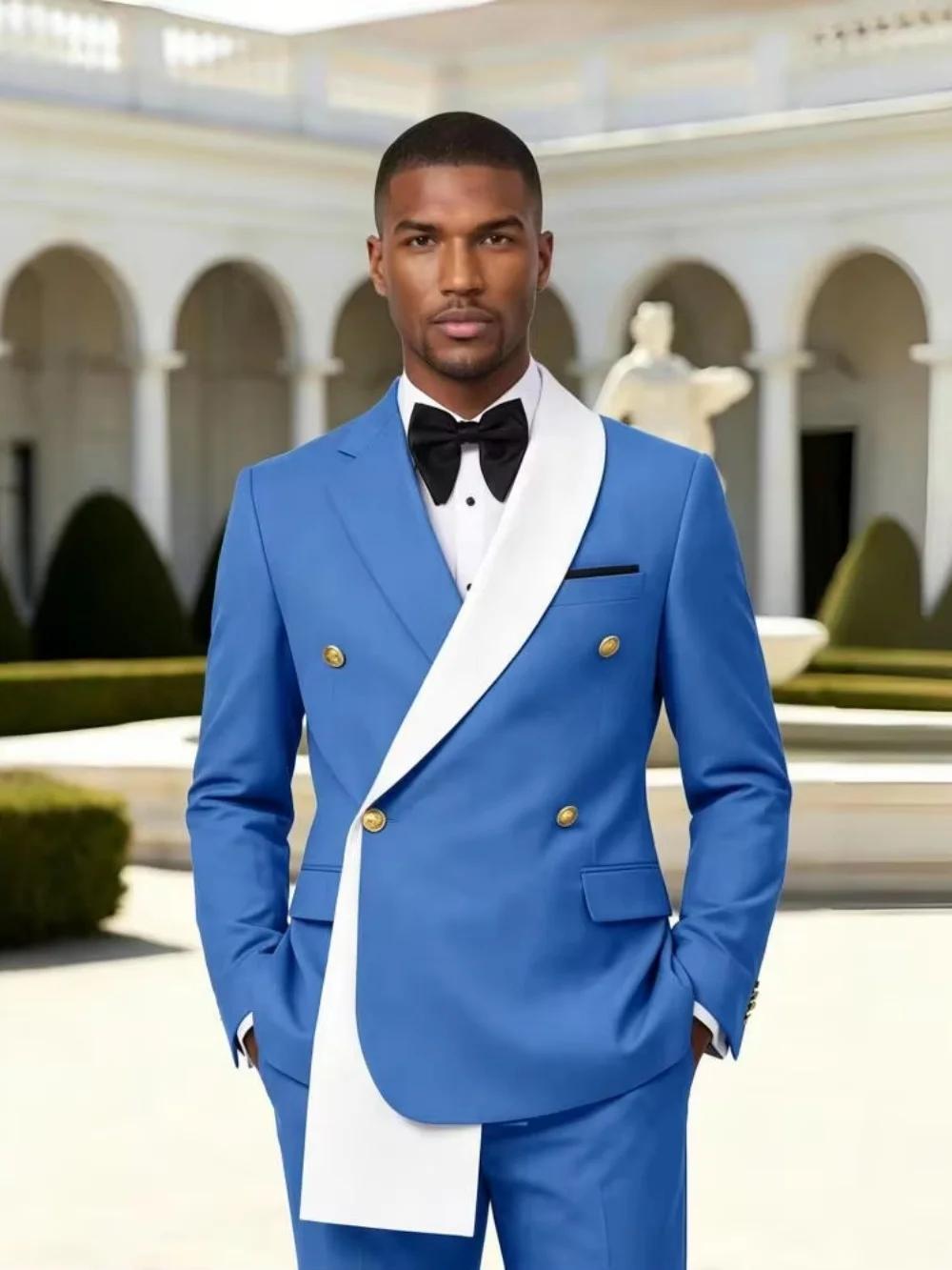 Ensemble de Costume Élégant pour Homme 2 Pièces – Tenue de Cérémonie Croisée Slim Fit pour Mariage et Fêtes – Grandes Tailles Disponibles