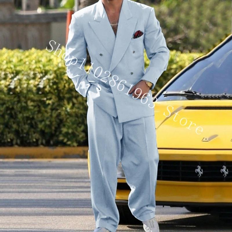 Costumes à double boutonnage bleu royal pour hommes