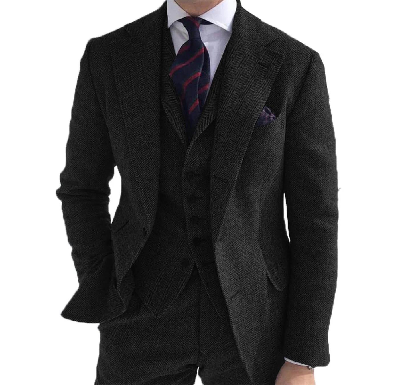 Costume 3 Pièces en Laine Verte pour Homme