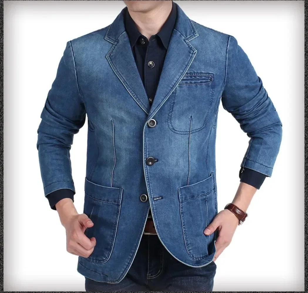 Blazers hommes veste en jean costumes manteaux simple boutonnage col rabattu manches longues décontracté manteau régulier bouton Blazer vestes