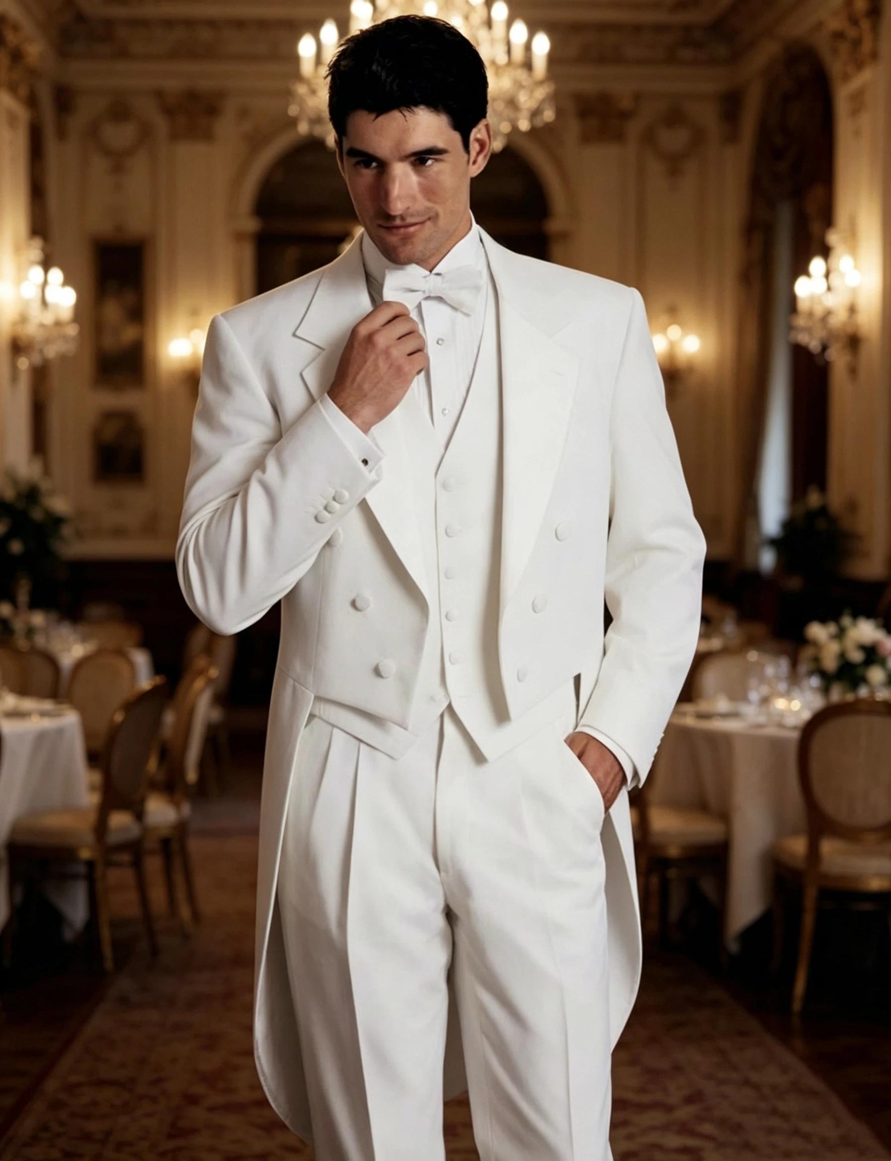 Costume de smoking blanc pour homme avec veste queue de pie et pantalon pour mariage