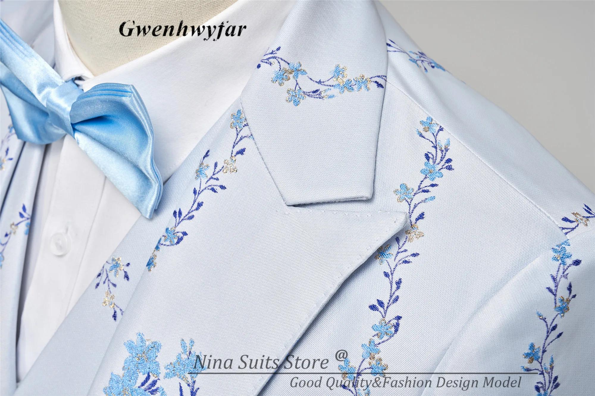 G & N 2026 sur mesure hommes costumes pour fête bleu clair motif série 3 pièces Costume Homme mode