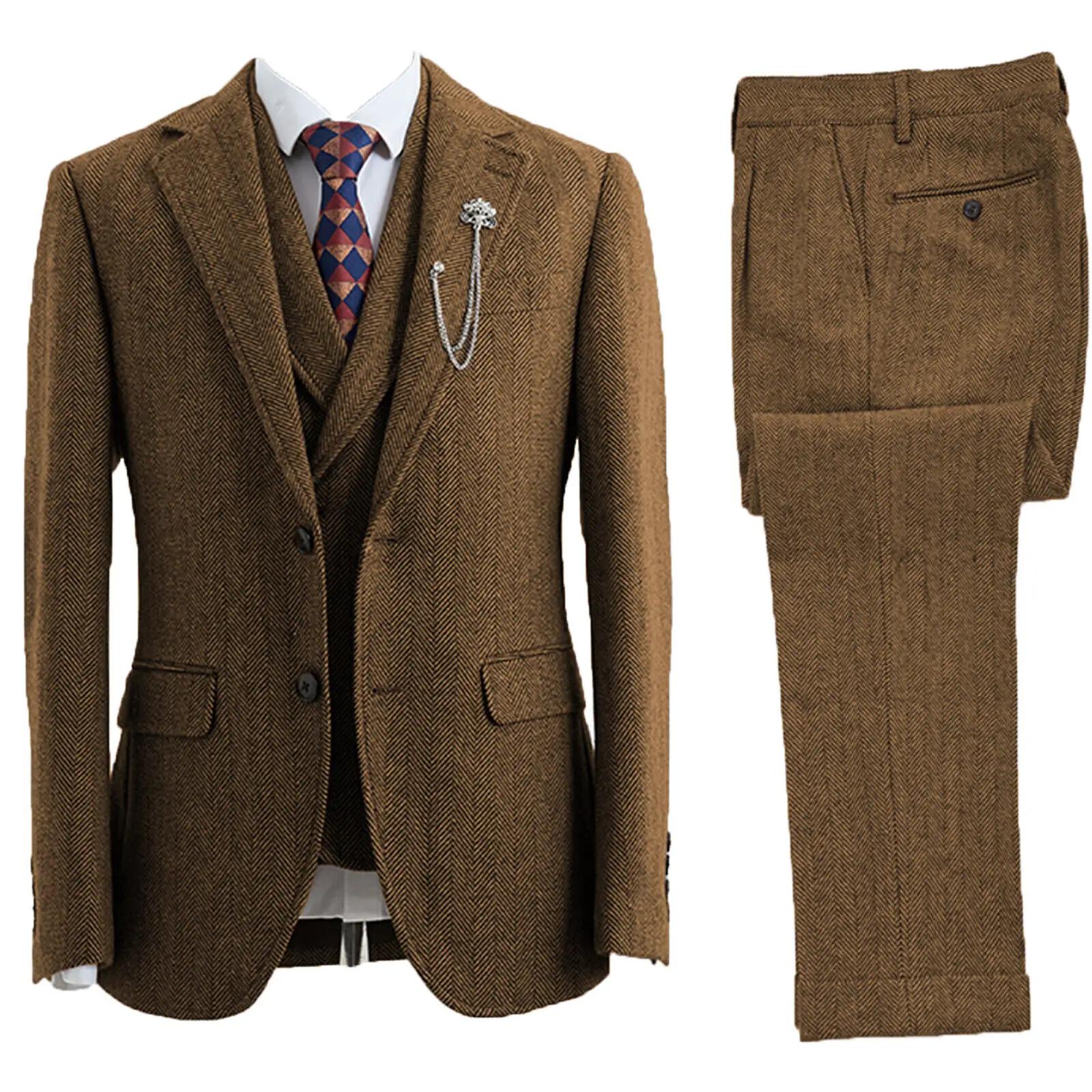 Tuxedos croisés à chevrons en tweed trempé pour hommes