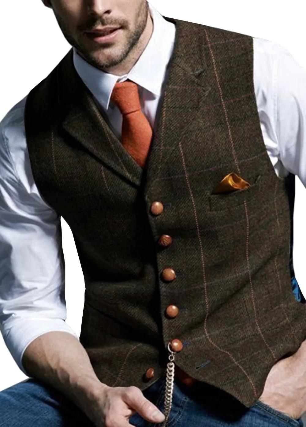 Gilet de costume pour homme en laine à chevrons et tweed