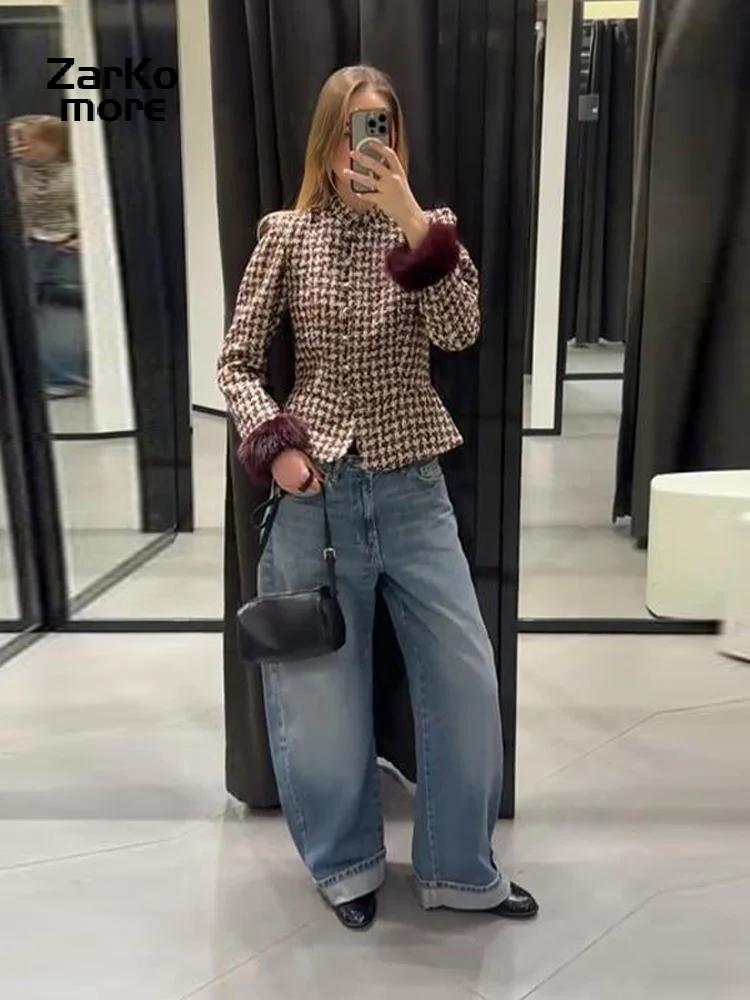 Veste élégante en tweed à carreaux pied-de-poule