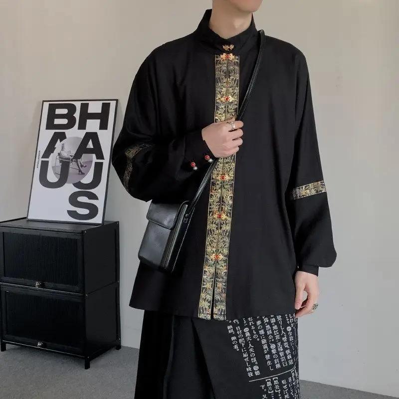 Chemise noire de Style chinois pour hommes
